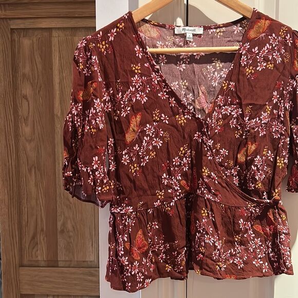 Madewell Tie-Sleeve Wrap Top in Butterfly Sanctuary 4 - Picture 8 of 12